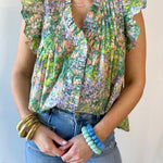 Floral Print Flutter Sleeve Top