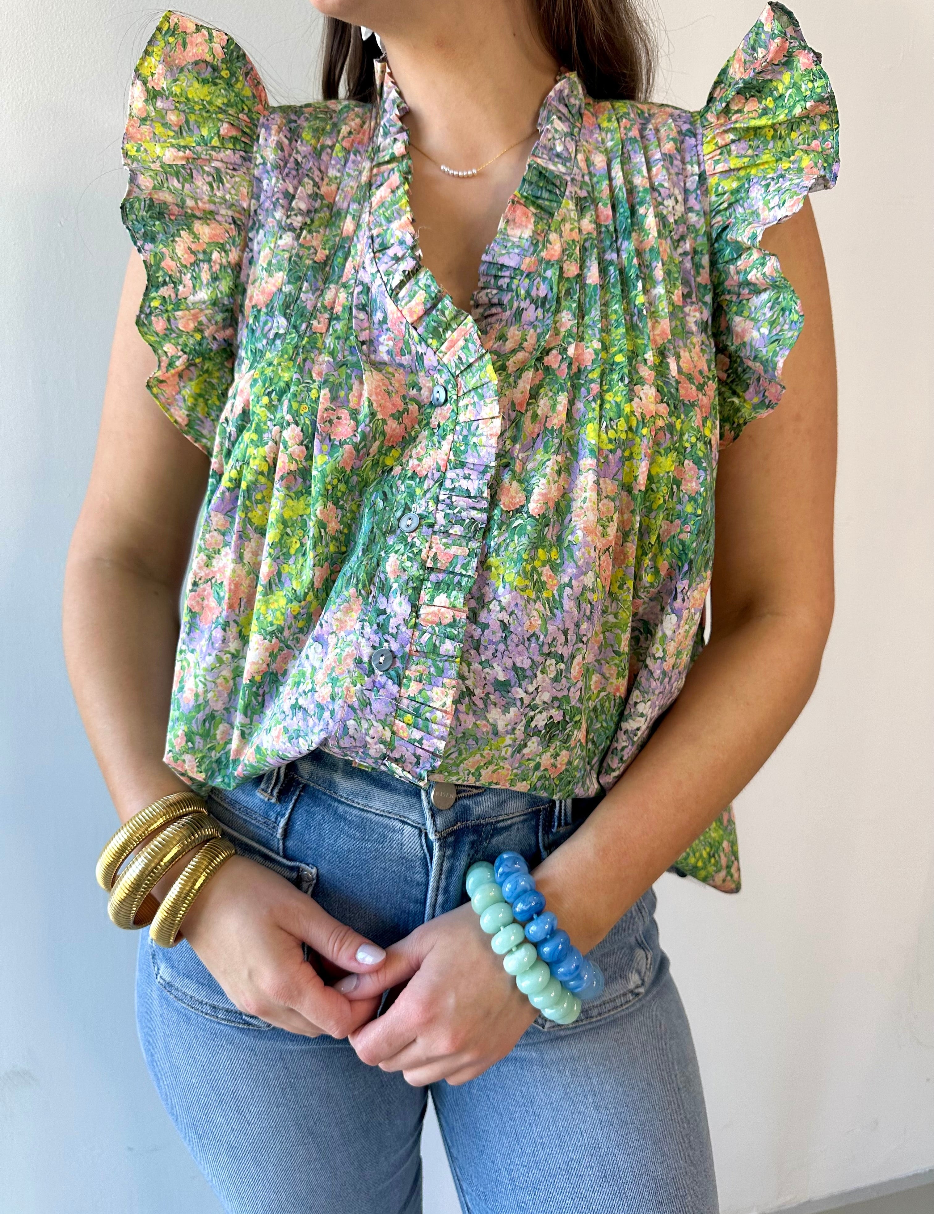 Floral Print Flutter Sleeve Top