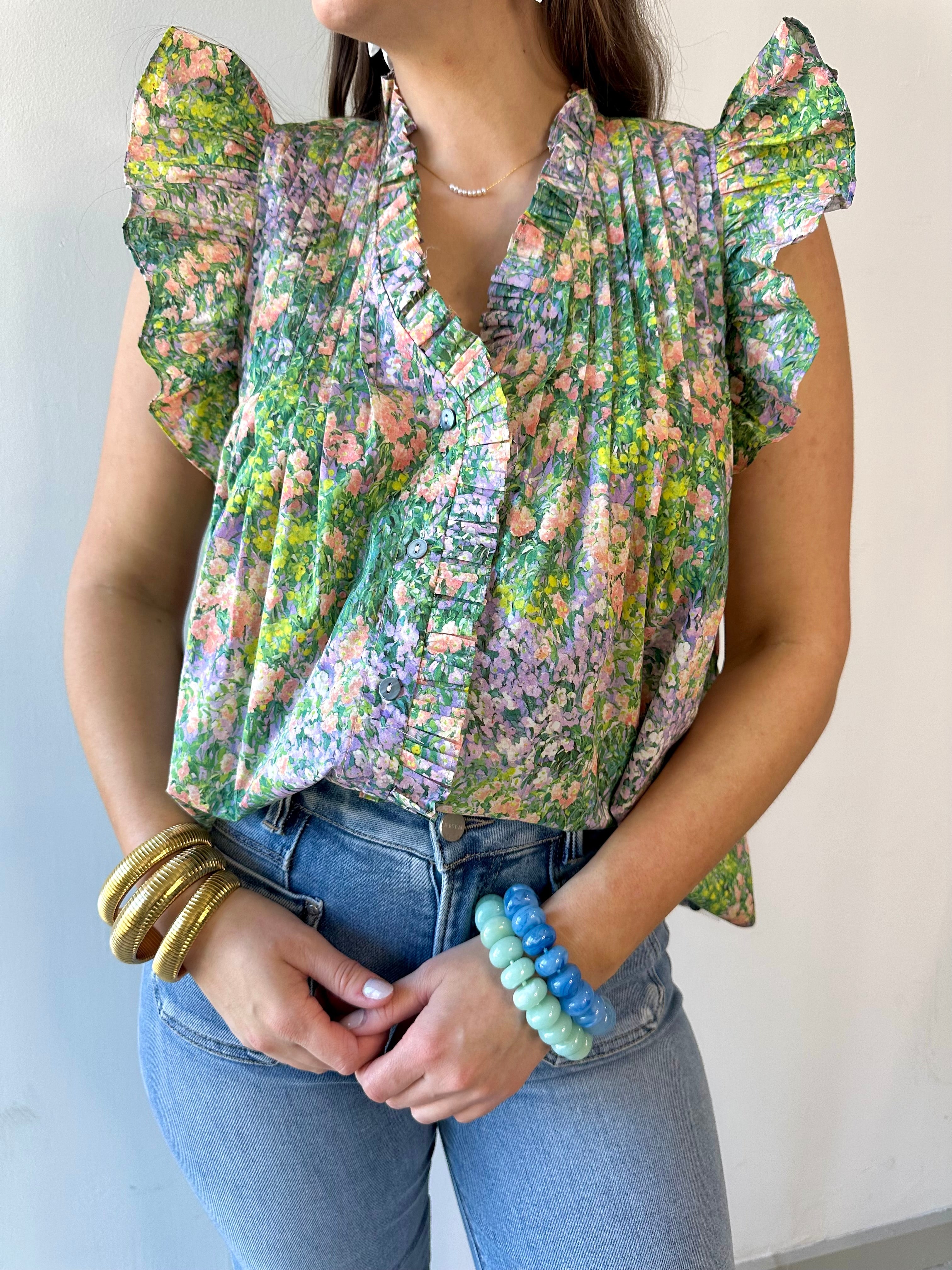 Floral Print Flutter Sleeve Top