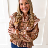 Floral Print Flutter Top - Brown