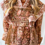 Floral Print Flutter Top - Brown