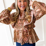 Floral Print Flutter Top - Brown