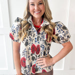 Floral Print High Neck top - Ecru