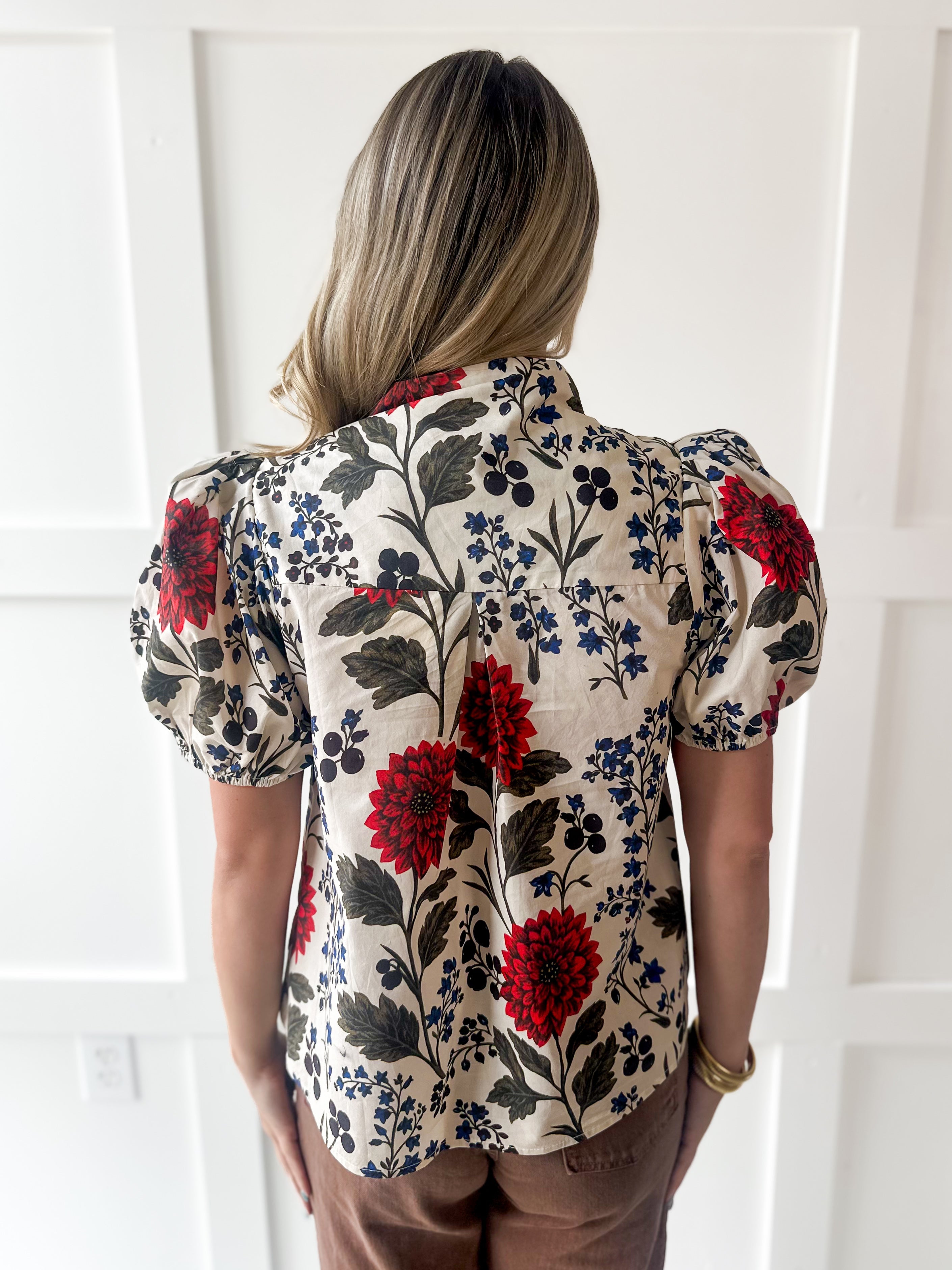 Floral Print High Neck top - Ecru