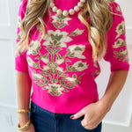Floral Print Knit Top - Pink