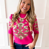 Floral Print Knit Top - Pink