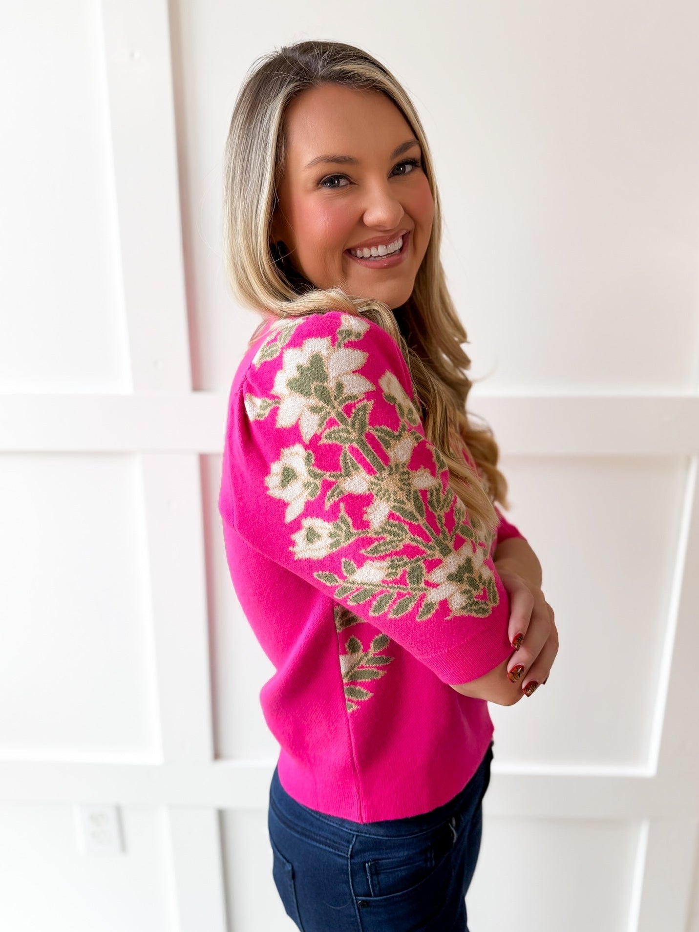 Floral Print Knit Top - Pink
