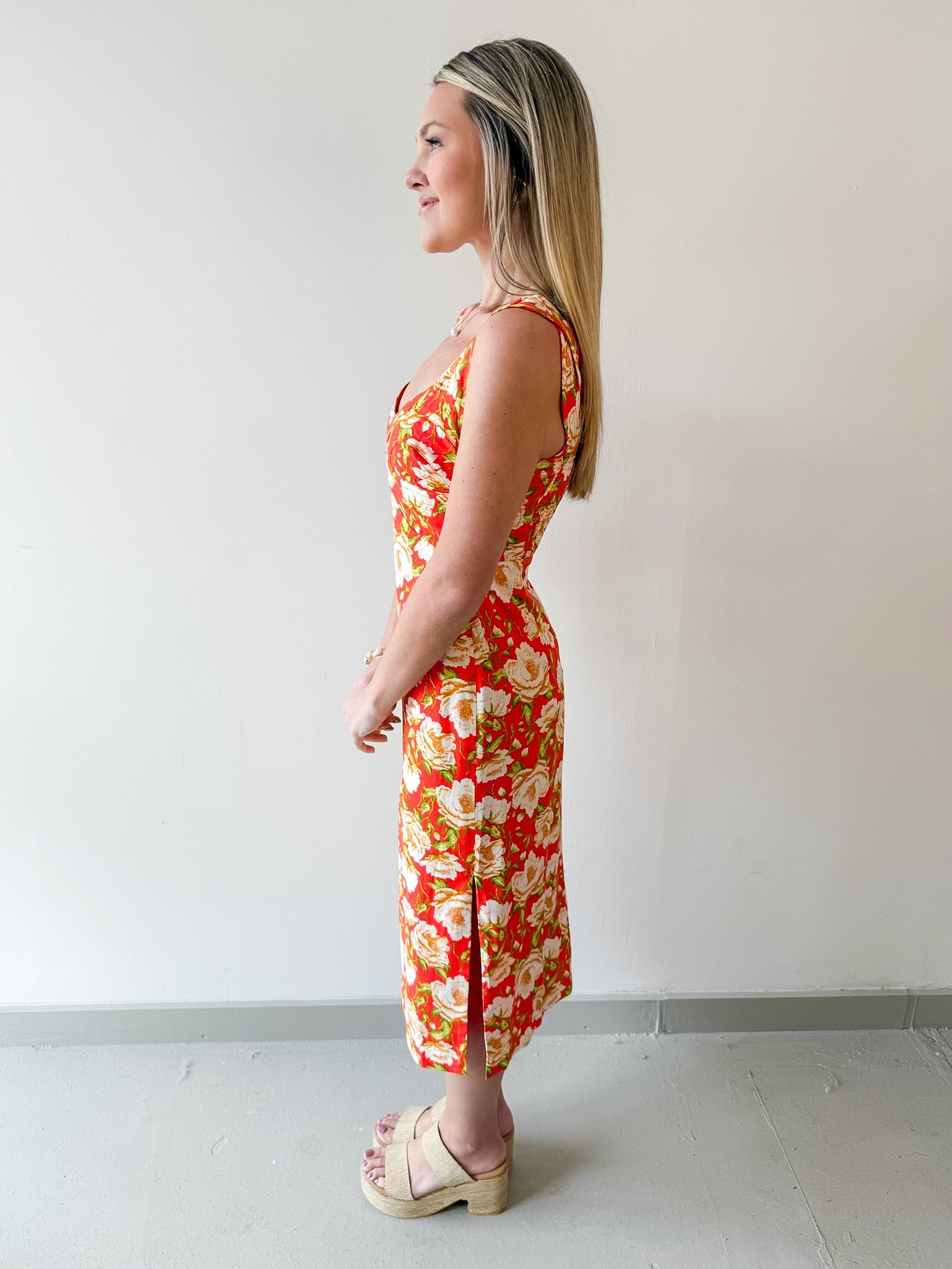 Floral Print Linen Dress