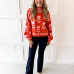 Floral Print Mock Neck Sweater