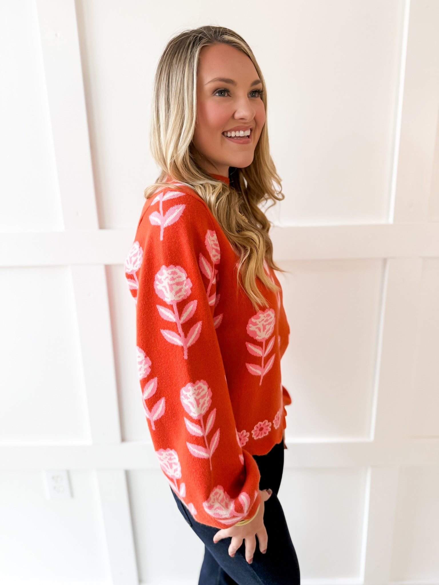 Floral Print Mock Neck Sweater