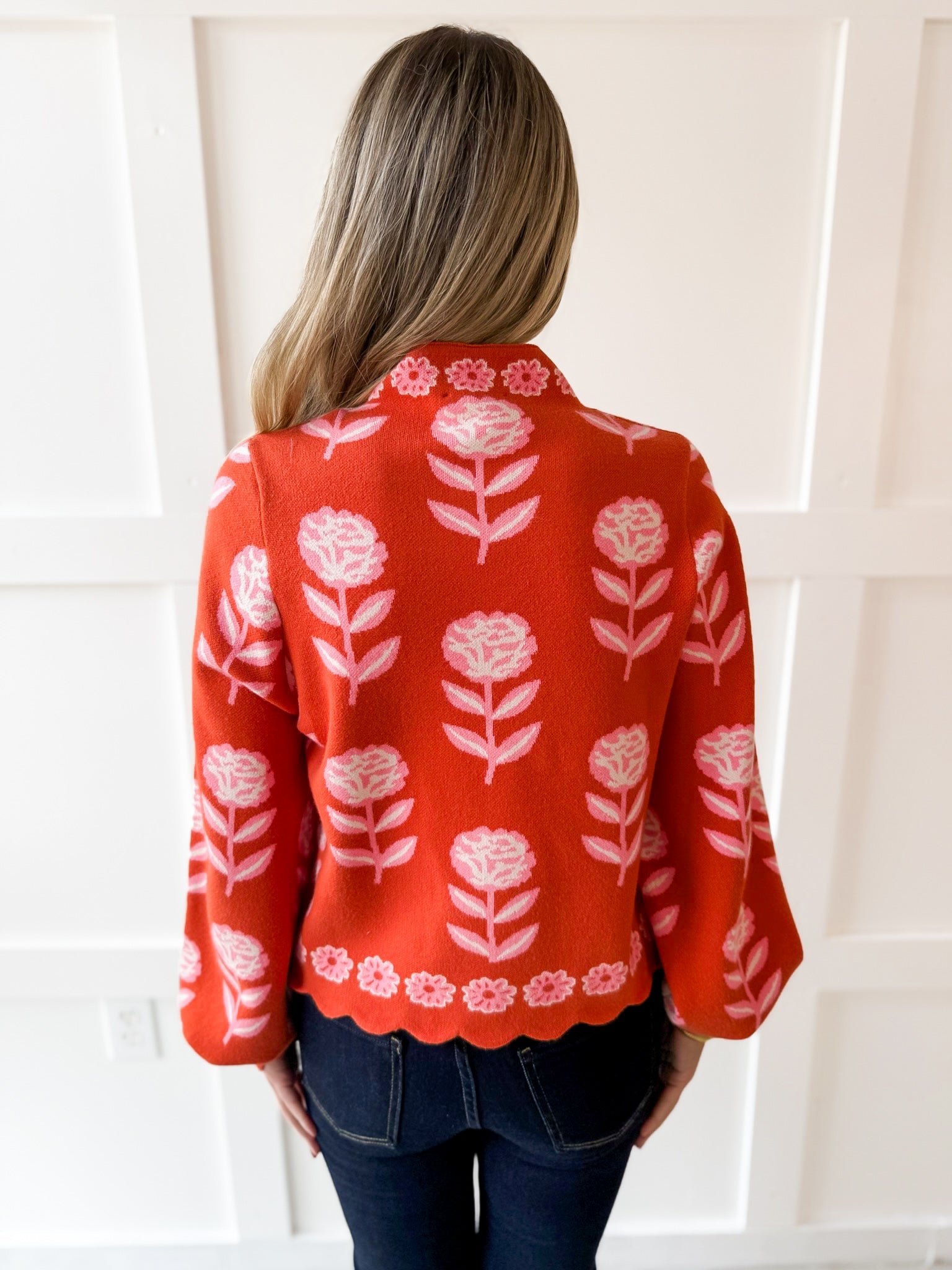 Floral Print Mock Neck Sweater