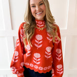 Floral Print Mock Neck Sweater