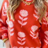 Floral Print Mock Neck Sweater