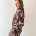Floral Print Puff Sleeve Dress- Brown