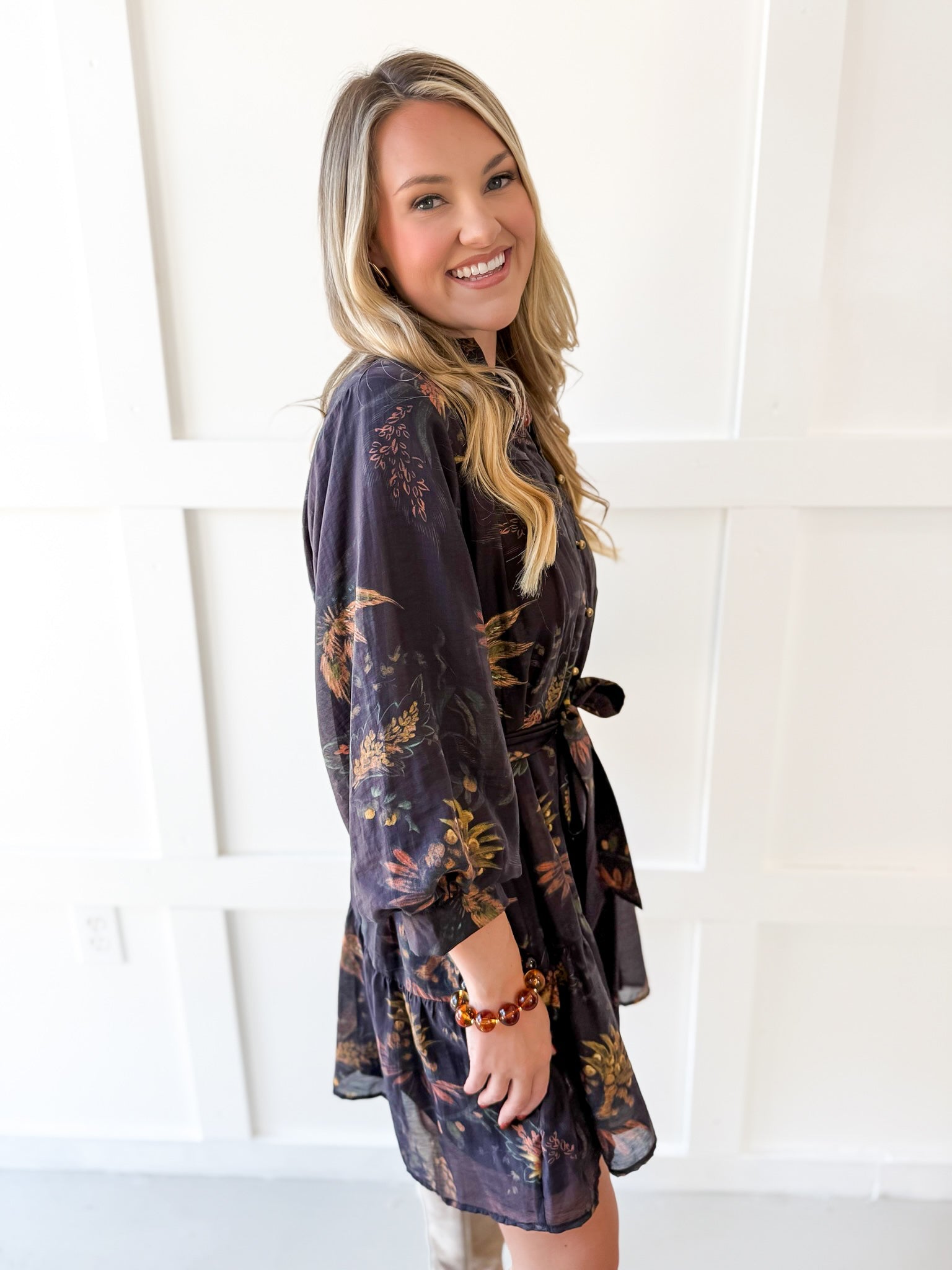 Floral Print Self Tie Dress - Coco Camel