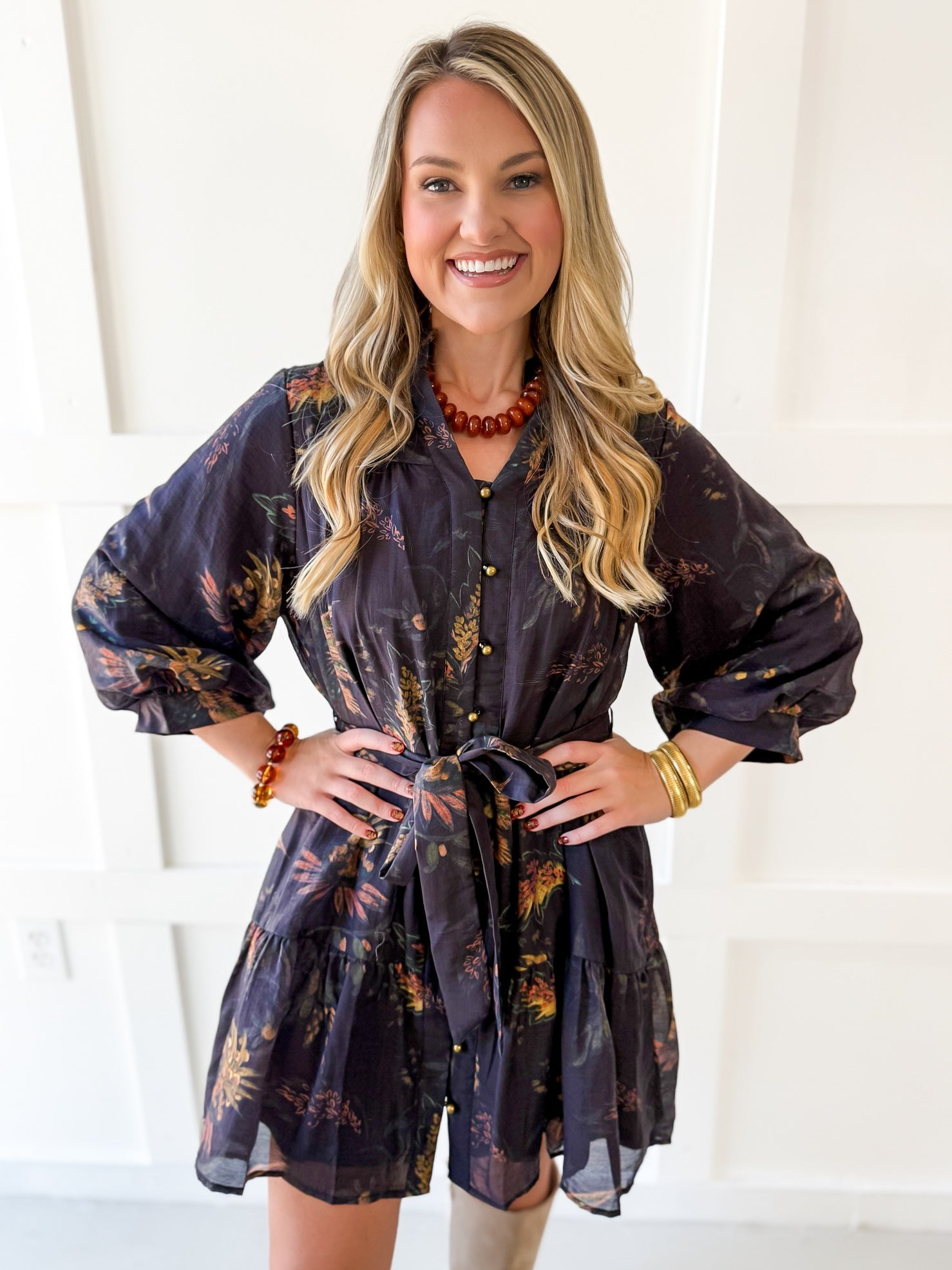 Floral Print Self Tie Dress - Coco Camel