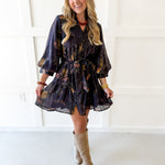 Floral Print Self Tie Dress - Coco Camel
