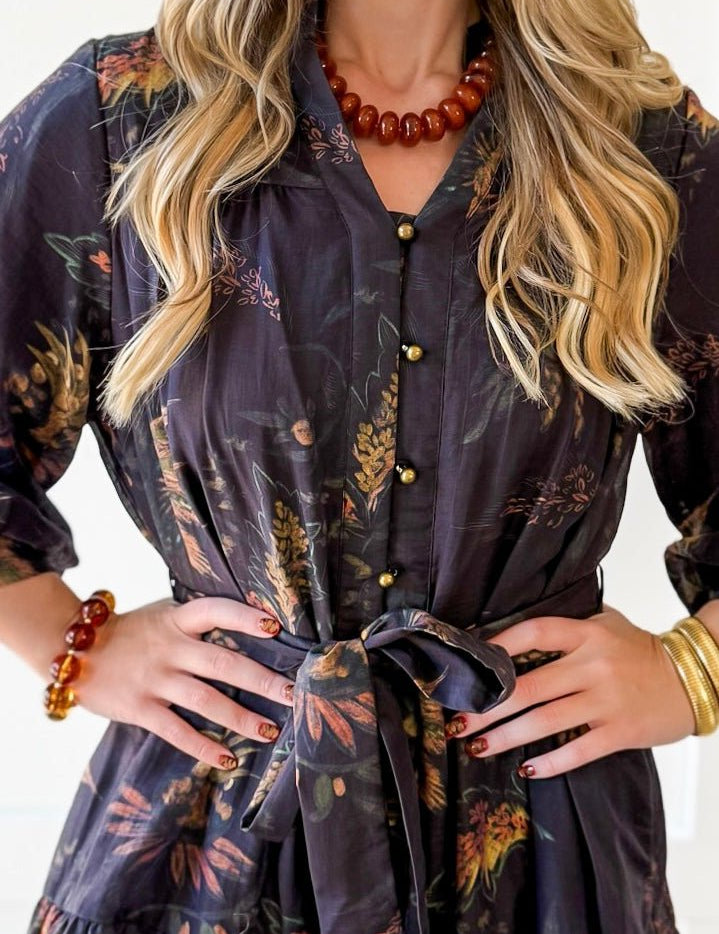 Floral Print Self Tie Dress - Coco Camel