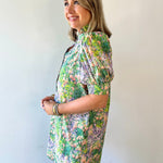 Floral print short puff sleeve mini dress