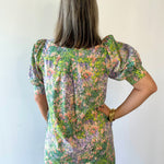 Floral print short puff sleeve mini dress