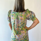 Floral print short puff sleeve mini dress