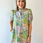 Floral print short puff sleeve mini dress