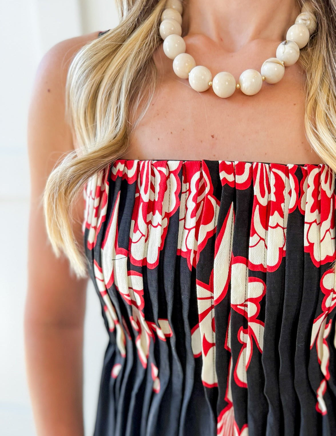 Floral Print Smocked Maxi Dress- Black
