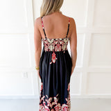 Floral Print Smocked Maxi Dress- Black