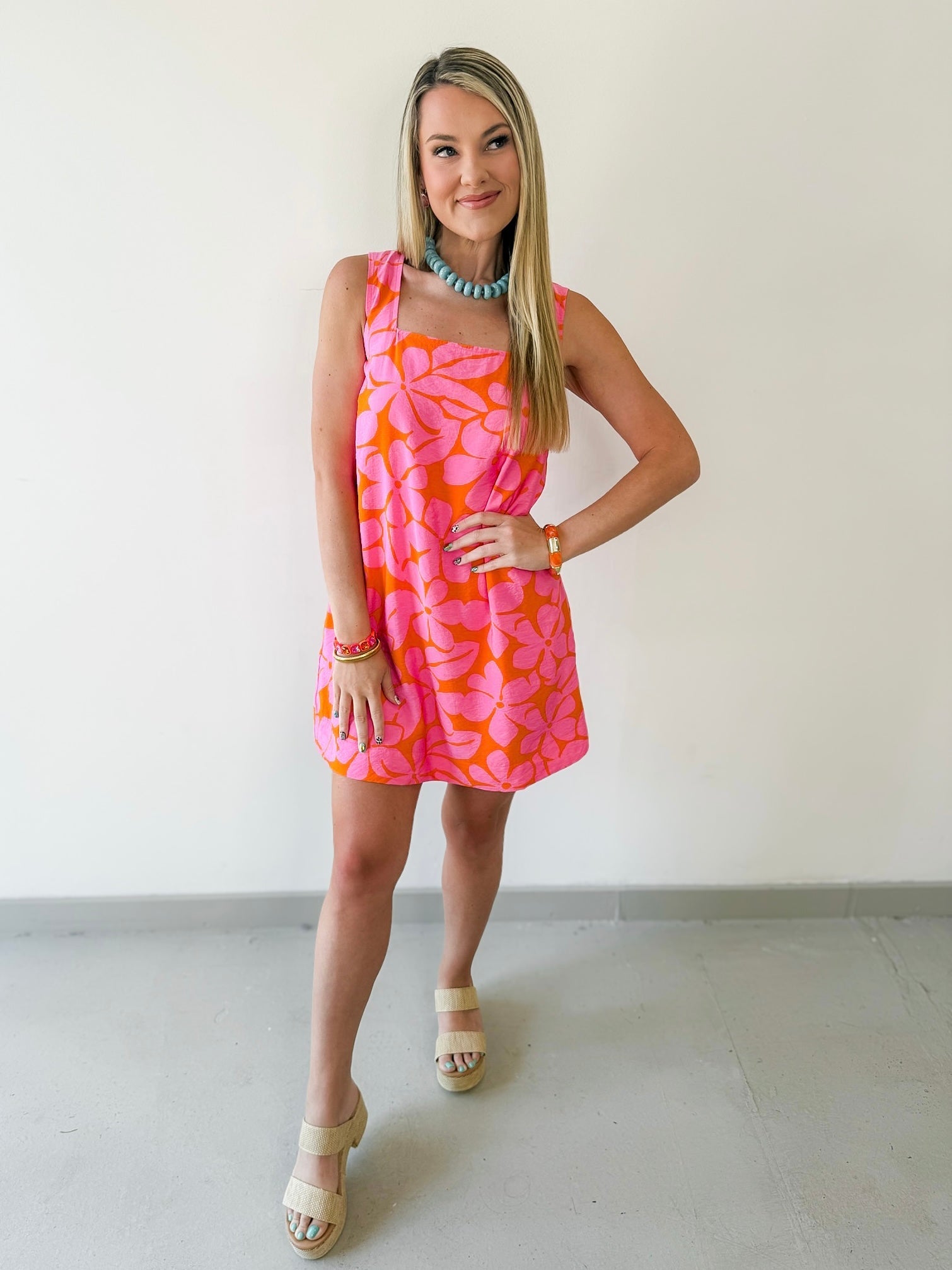 Floral Print Square Neck Dress