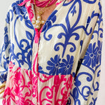 Floral Print Tiered Woven Dress - Pink/Blue