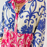 Floral Print Tiered Woven Dress - Pink/Blue