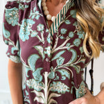 Floral Puff Sleeve Dress - Chocolate