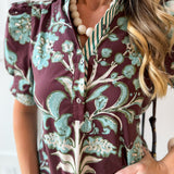 Floral Puff Sleeve Dress - Chocolate