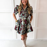 Floral Puff Sleeve Dress - Chocolate