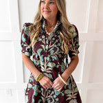 Floral Puff Sleeve Dress - Chocolate