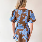 Floral Puff Sleeve Mini Dress - Blue Mocha