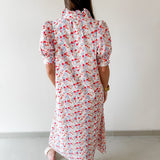 Floral Ruffled Neck Dress - Blue
