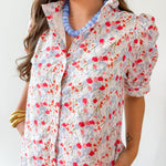Floral Ruffled Neck Dress - Blue