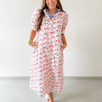 Floral Ruffled Neck Dress - Blue