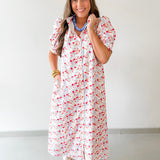 Floral Ruffled Neck Dress - Blue