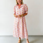 Floral Ruffled Neck Dress - Lavendar