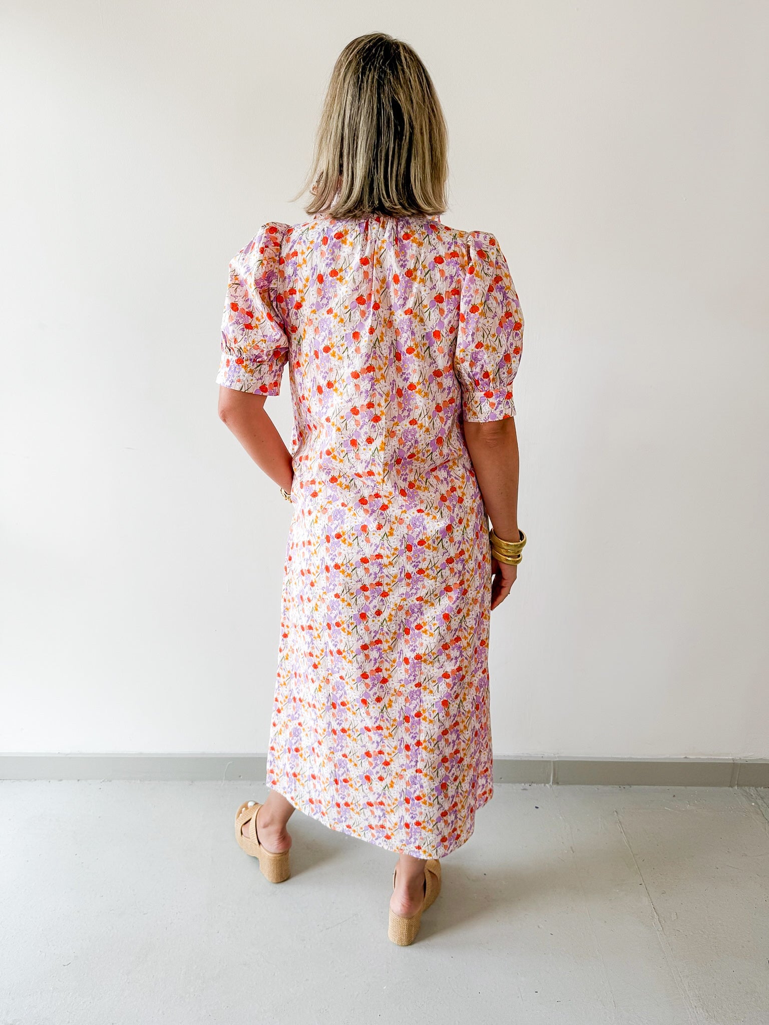Floral Ruffled Neck Dress - Lavendar