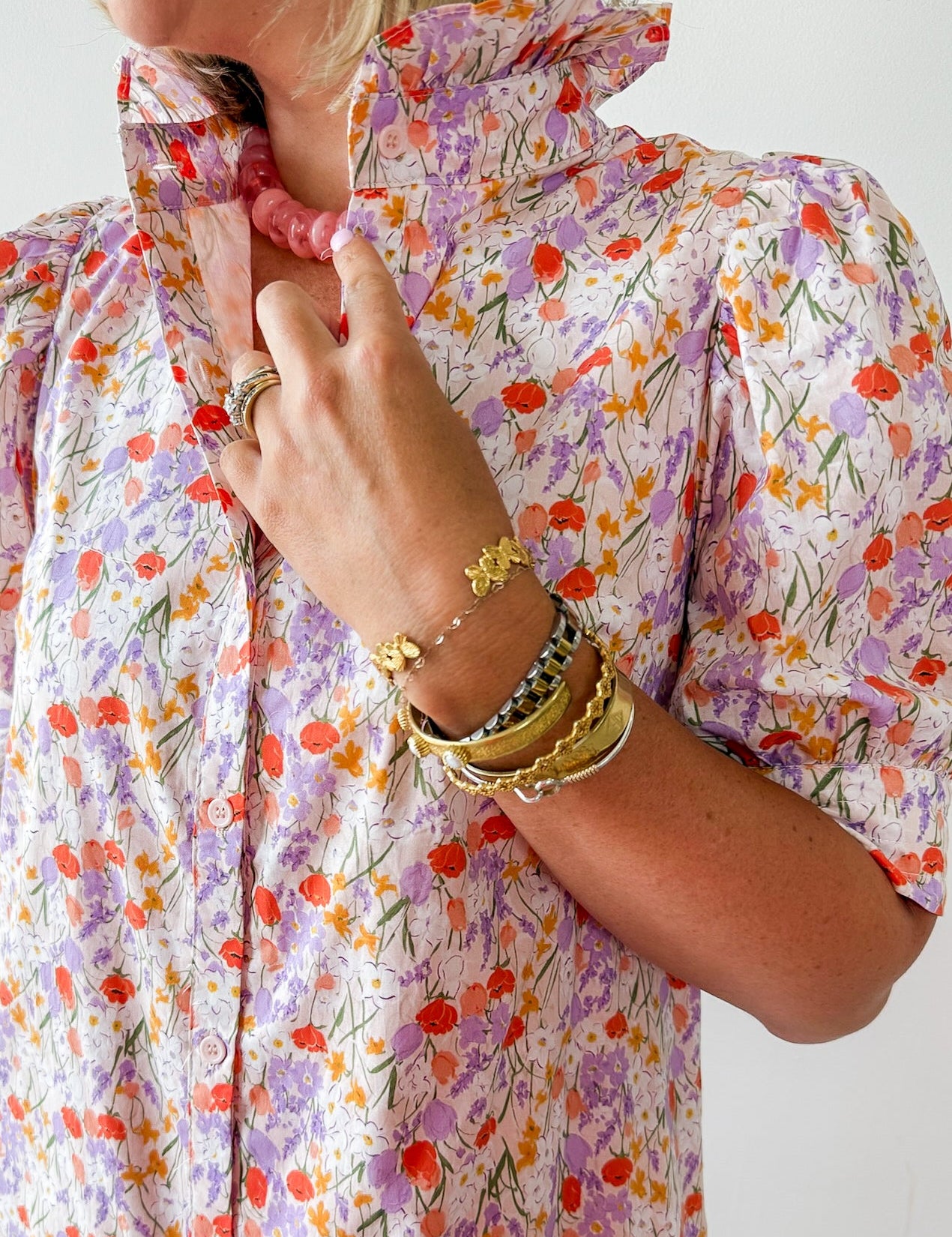 Floral Ruffled Neck Dress - Lavendar