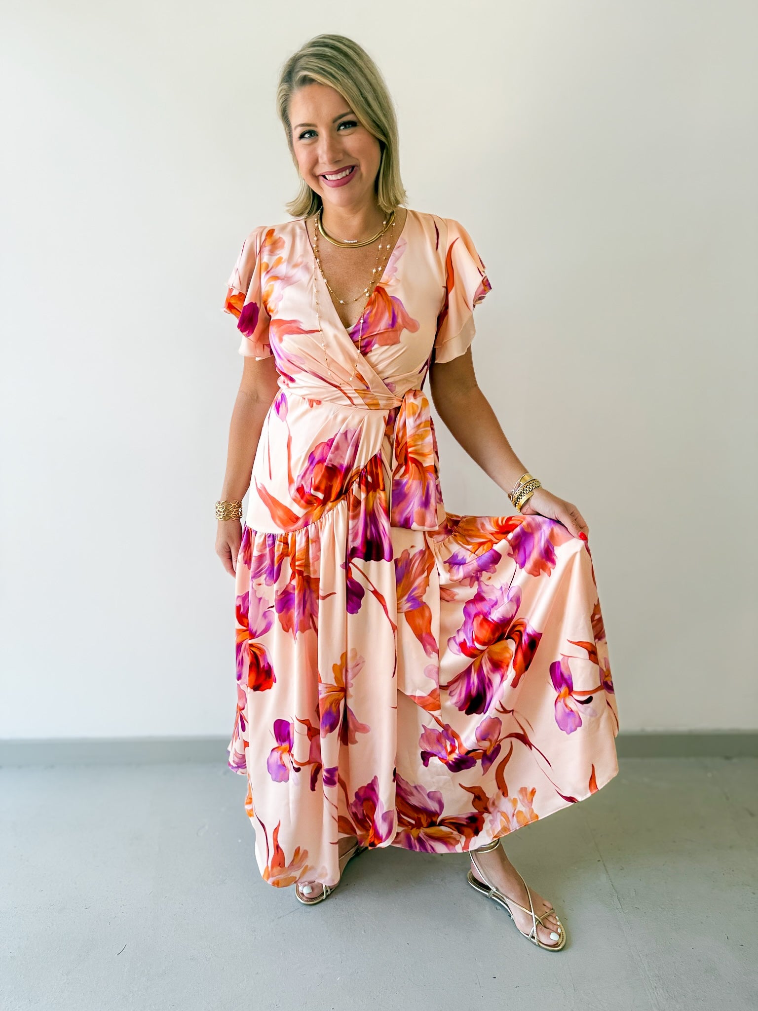 Floral Satin Asymmetrical Dress