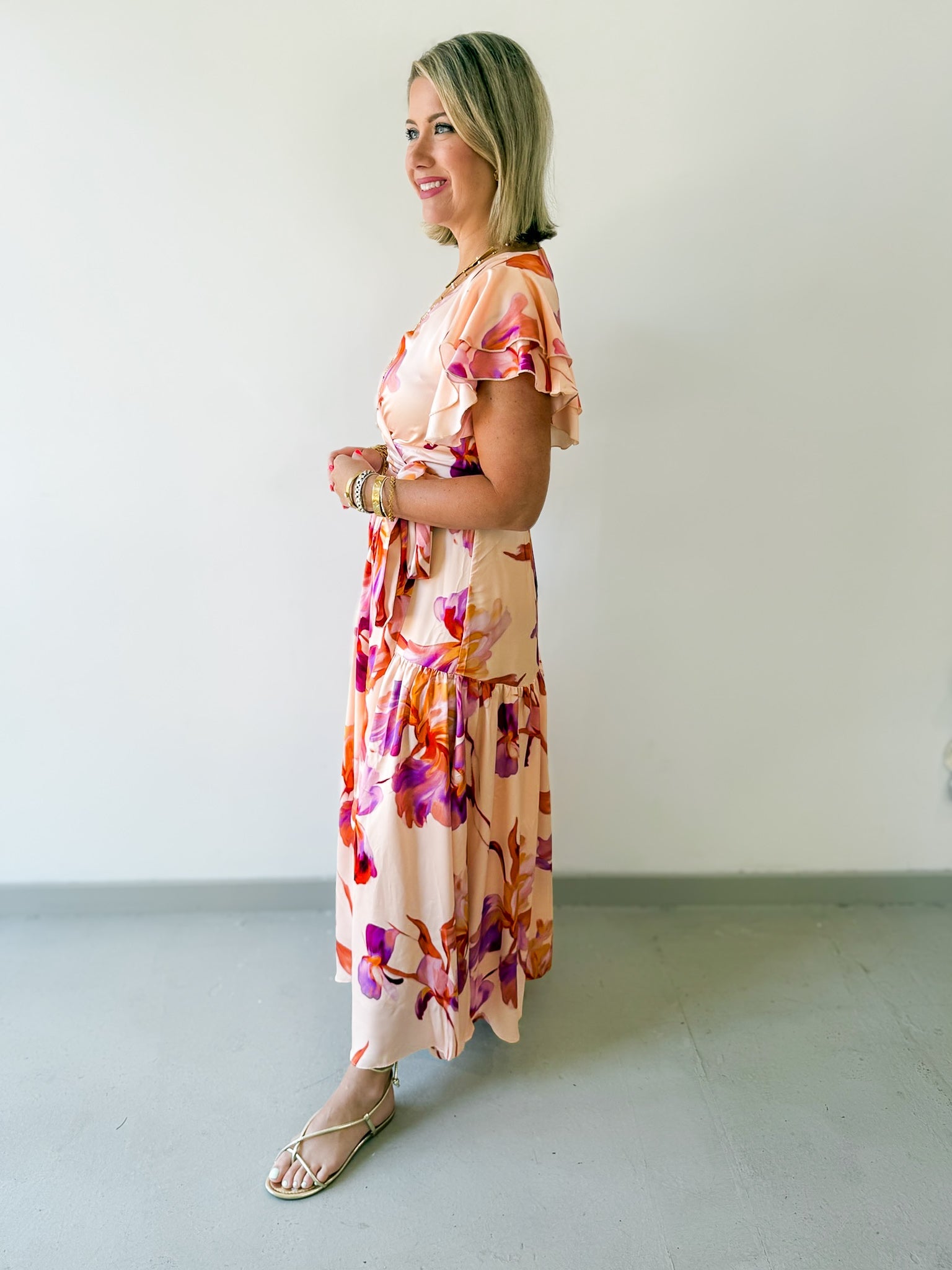 Floral Satin Asymmetrical Dress