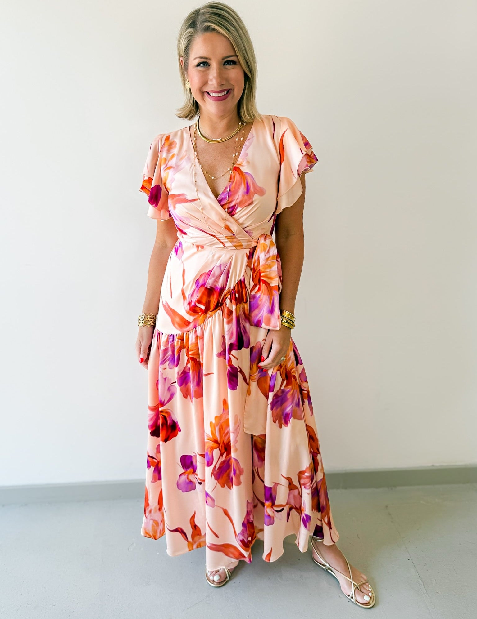 Floral Satin Asymmetrical Dress
