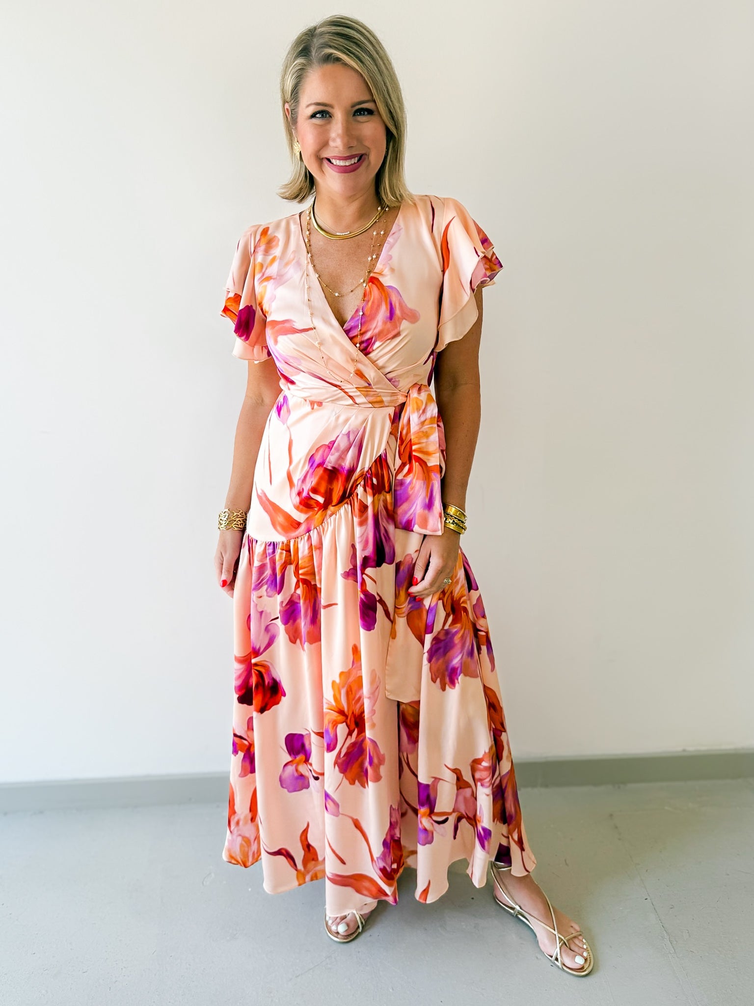 Floral Satin Asymmetrical Dress