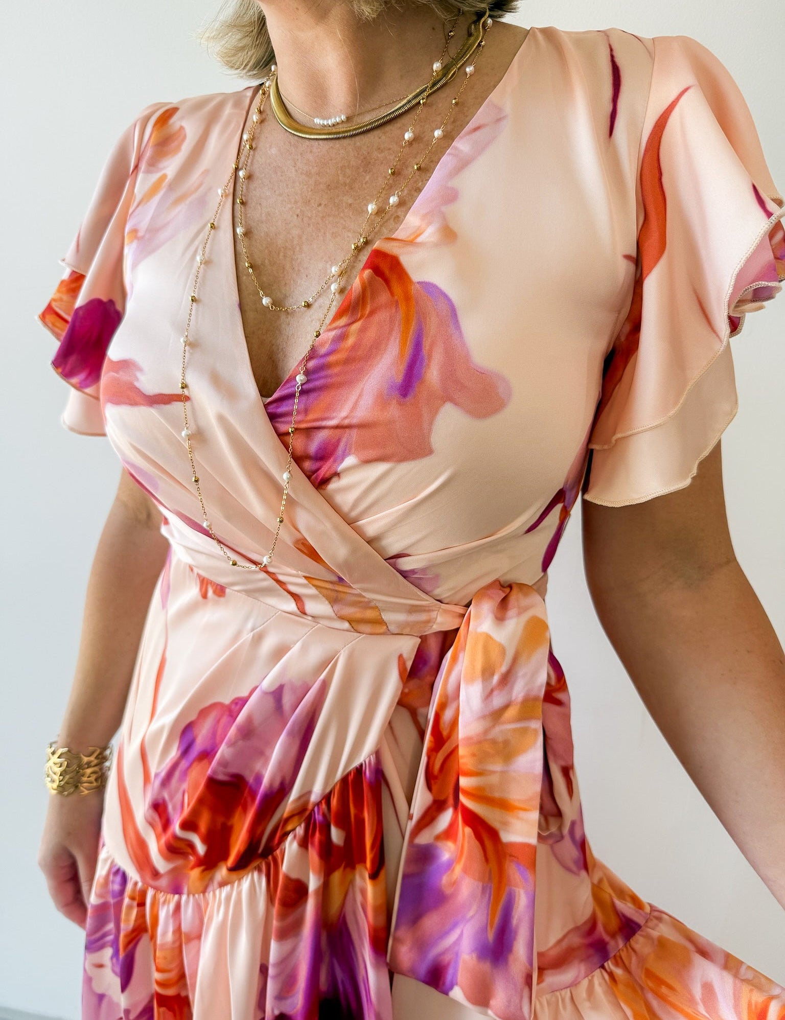 Floral Satin Asymmetrical Dress