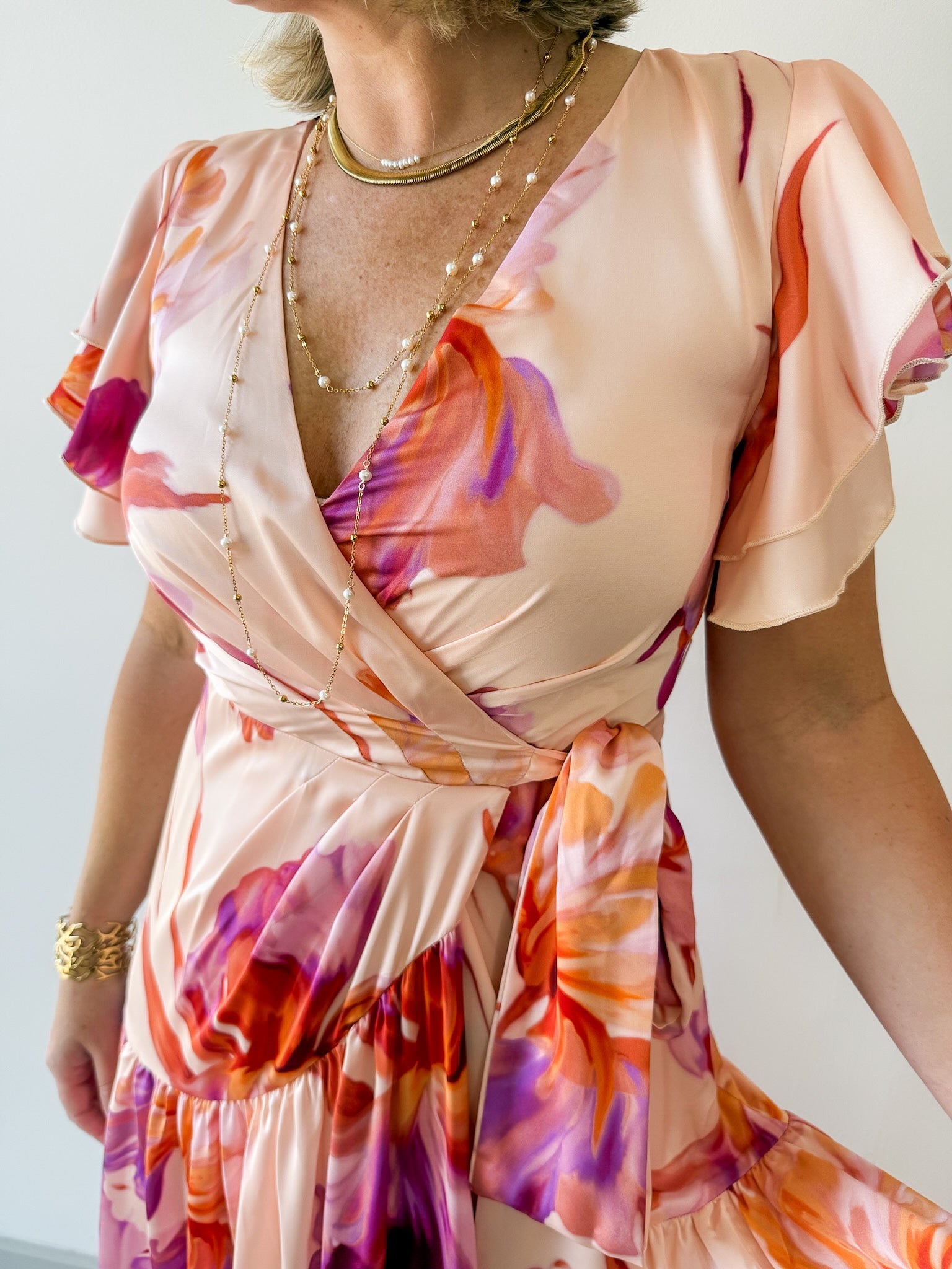 Floral Satin Asymmetrical Dress