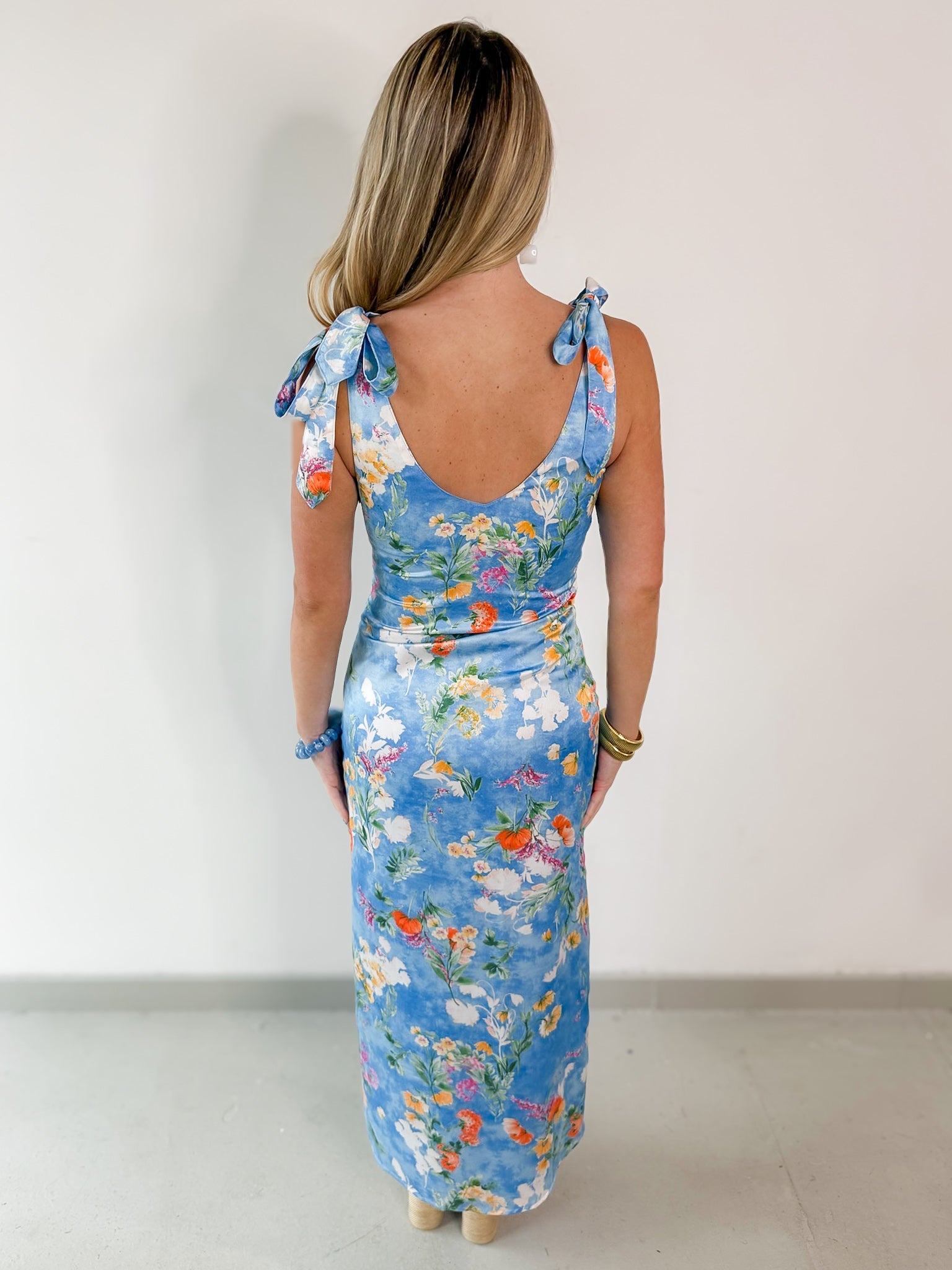 Floral Satin Cowl Midi Dress